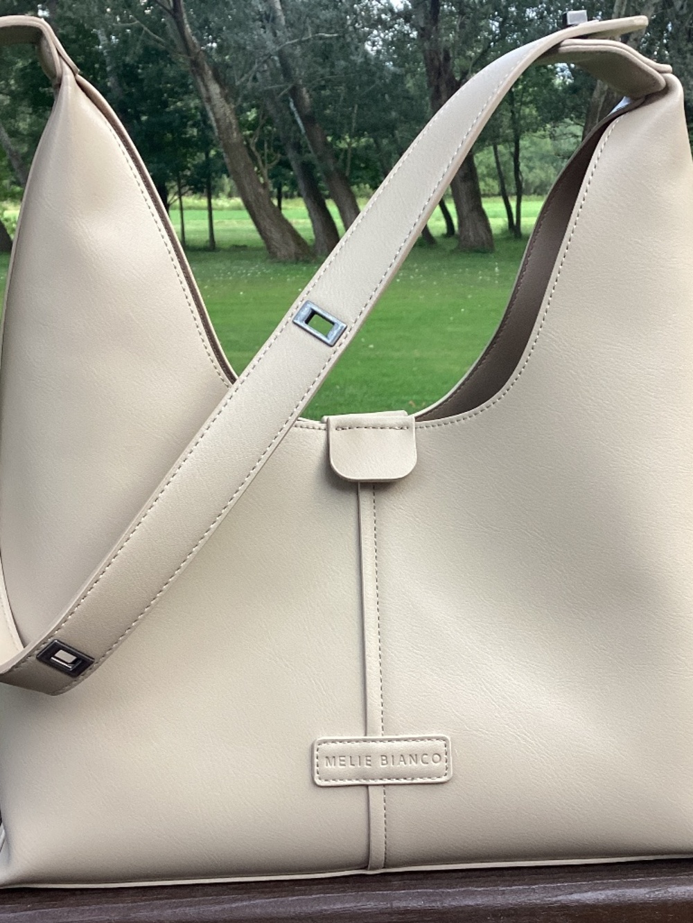 Melie Bianco Carmen Beige Shoulder Bag Tote Purse Handbag Cream Vegan Faux Excel